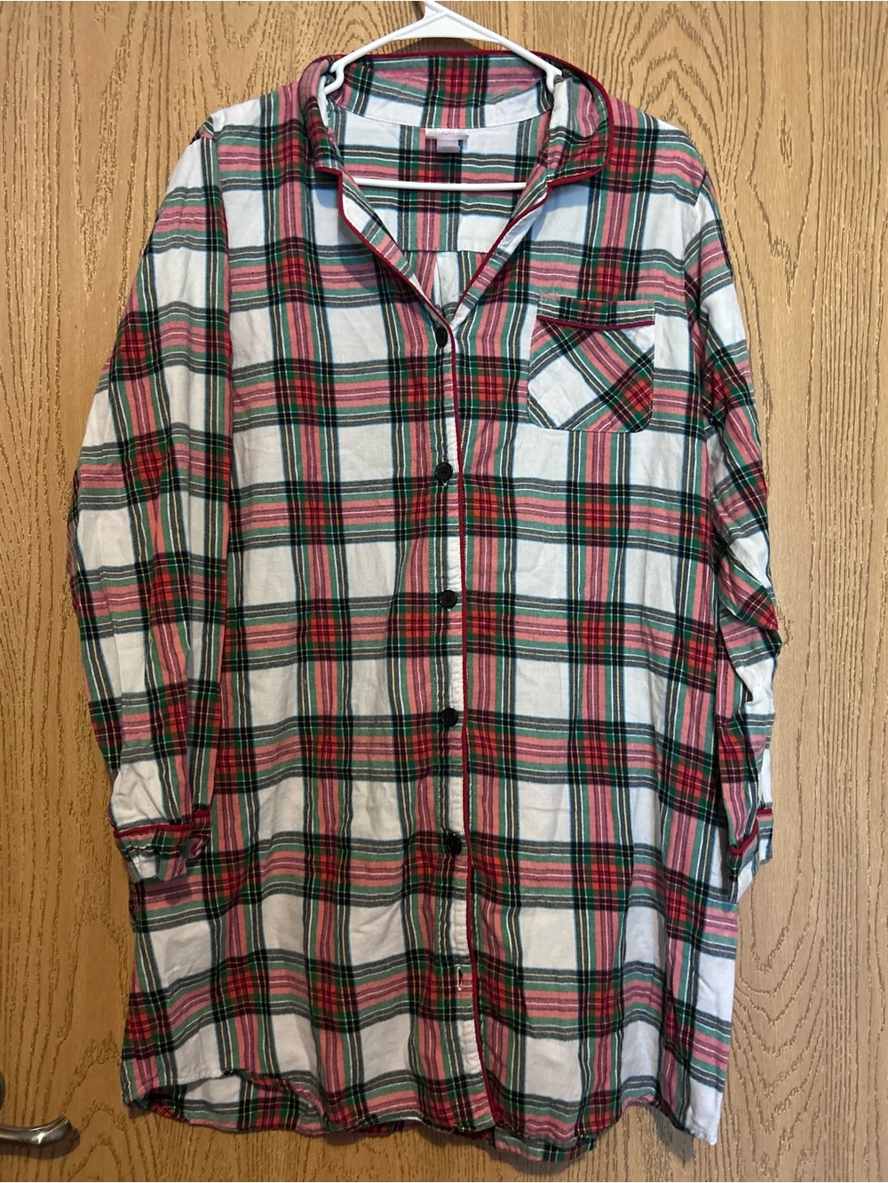 Wondershop Red, Green and White Plaid Long Sleeve Button-Up Top